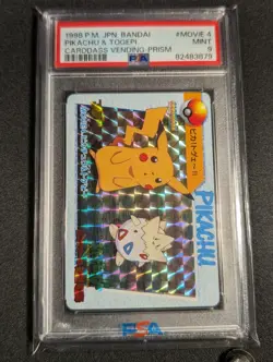 1998 Pokemon Japanese Bandai Pikachu & Togepi Movie 4 Prism Carddass PSA 9 - Image 1