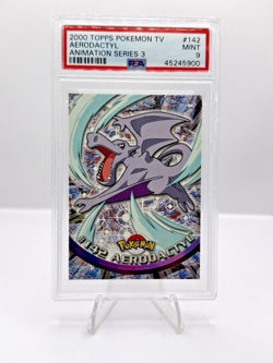 2000 Topps Pokemon TV Aerodactyl 142 Animation Series 3 PSA 9 Mint Blue Logo - Image 3