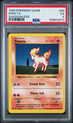 Ponyta 1999 Pokemon Game #60 Shadowless PSA 5 NEW SLAB - Image 1