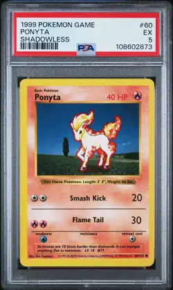 Ponyta 1999 Pokemon Game #60 Shadowless PSA 5 NEW SLAB - Image 3