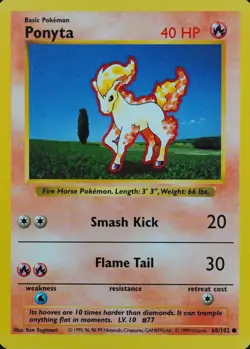 Pokemon Card shadowless Ponyta 60/102 Nintendo 1995, 96, 98, 99 English F3059 - Image 1