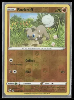 2020 Champion's Path Set Pokemon Card 29  Rockruff Reverse Foil NM - Image 1