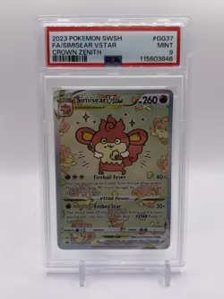2023 POKEMON SWORD & SHIELD CROWN ZENITH #GG37 FULL ART/SIMISEAR VSTAR PSA 9 - Image 1