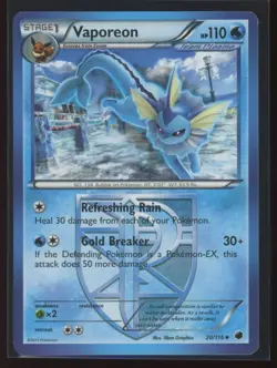 2013 Black & White - Plasma Freeze Vaporeon Non Holo #20 Pokemon Card - Image 3