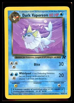 2000 Classic - Team Rocket Dark Vaporeon #45 Non Holo Pokemon Card - Image 1