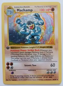 Machamp Pokemon Card Shadowless 1st Edition Holo 8/102 Base Set Rare Vintage MP - Image 1