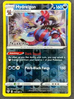 Pokémon Hydreigon Thank You Stamp 110/189 DAA Darkness Ablaze NM - Image 3