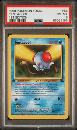 Pokemon 1st Edition Tentacool #56 Fossil PSA 8 - Image 3