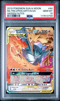 PSA 10 - 2019 Pokemon Sun & Moon Hidden Fates Moltres Zapdos Articuno GX 44/68 - Image 1