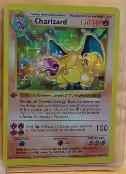 Affordable 1999 Pokemon Base Set Shadowless 1st Ed Holo Charizard #4/102 FAN ART - Image 1