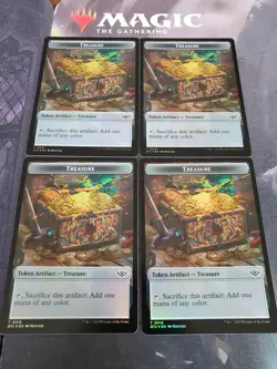Mtg. 4x Treasure Double-Sided Tokens. Foil. Outlaws Of Thunder Junction. Nm - Image 1