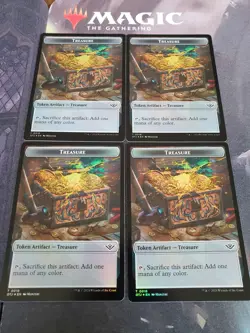 Mtg. 4x Treasure Double-Sided Tokens. Foil. Outlaws Of Thunder Junction. Nm - Image 2