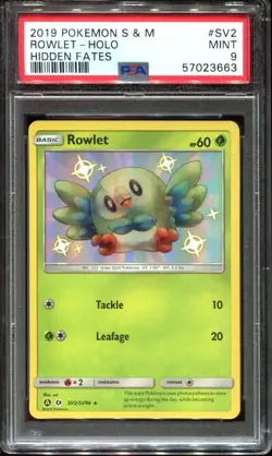 Rowlet SV2/SV94 PSA 9 Shiny Hidden Fates Pokemon Card - Image 1