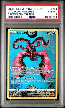 PSA 8 NM-MT Galarian Moltres SWSH284 Crown Zenith Tin Promo Pokemon Card - Image 1