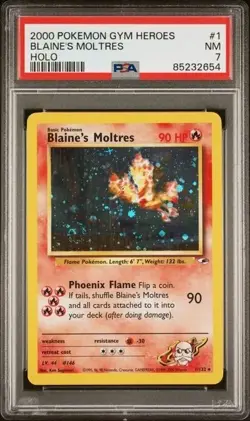 N | 2000 TCG Pokemon Gym Heroes | Blaine's Moltres Holo #1 | PSA 7 NM - Image 1