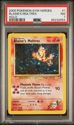 N | 2000 TCG Pokemon Gym Heroes | Blaine's Moltres Holo #1 | PSA 7 NM - Image 3
