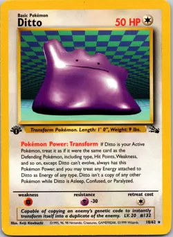 Ditto 18/62 1st Edition LP Non-Holo Fossil Pokemon Card TCG - Image 1