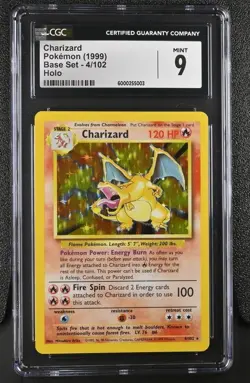 CGC 9 MINT Charizard 1999 Base Set 4/102 Holo Pokemon Card - Image 3