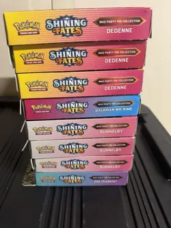 Pokemon Shining Fates Mad Party  Pin Collection Box 8x Sealed - Image 1