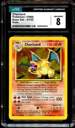 CGC 8 NM-MINT Charizard 4/102 HOLO RARE Base Set Pokemon Card 019 - Image 2