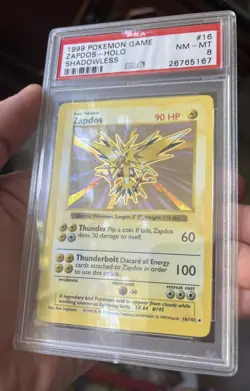 1999 Pokemon Zapdos Base Set Shadowless Holo Rare #16 PSA 8 WoTC - Image 2