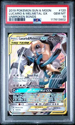 Pokemon 2019 Tag Team Lucario & Melmetal GX 120/214 Unbroken Bonds Card PSA 10 - Image 1