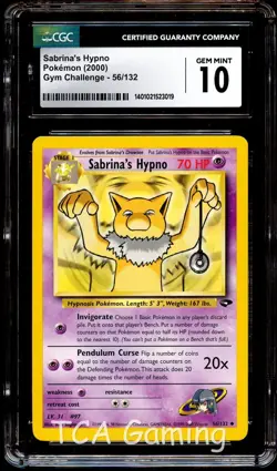 CGC 10 GEM MINT Sabrina's Hypno 56/132 Gym Challenge Pokemon Card 019 - Image 1