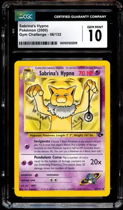 CGC 10 GEM MINT Sabrina's Hypno 56/132 Gym Challenge Pokemon Card 019 - Image 2