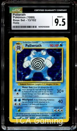CGC 9.5 MINT+ Poliwrath 13/102 HOLO RARE Base Set Pokemon Card 028 - Image 1