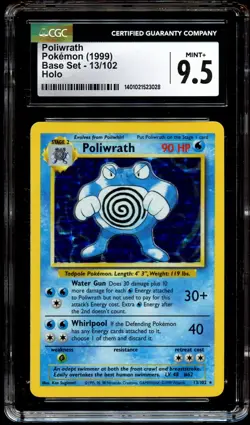 CGC 9.5 MINT+ Poliwrath 13/102 HOLO RARE Base Set Pokemon Card 028 - Image 2