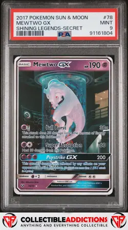 2017 Pokemon Sun & Moon Shining Legends #78 Mewtwo Gx Secret PSA 9 - Image 1