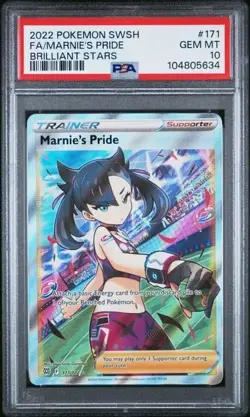 PokÃ©mon TCG Marnie's Pride Holo Full Art Supporter Card 171/172 BS PSA 10 - Image 1