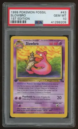 SLOWBRO POKEMON FOSSIL 1ST EDITION UNCOMMON 43/62 GRADED PSA 10 GEM MINT - Image 1