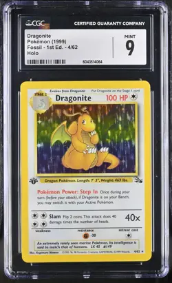 CGC 9 MINT Dragonite 1999 Fossil 1st Edition 4/62 Holo Pokemon Card - Image 1