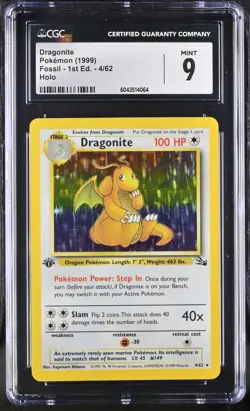 CGC 9 MINT Dragonite 1999 Fossil 1st Edition 4/62 Holo Pokemon Card - Image 3
