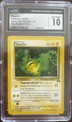 CGC Gem Mint 10 Pikachu #27 WOTC Black Star PROMO Pokemon Card - Image 1