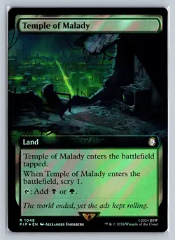 MTG Fallout Extended Art Surge Foil #1048 Temple of Malady Rare Land - Image 3