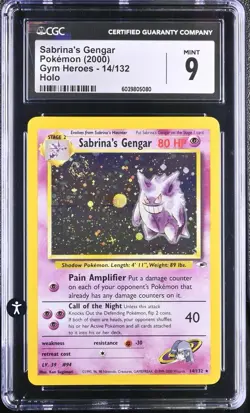 CGC 9 Sabrina's Gengar 2000 Gym Heroes 14/132 Holo Pokemon Card SWIRL - Image 1