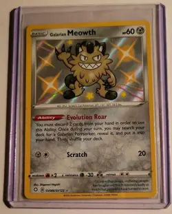 Pokemon TCG Galarian Meowth SV086/SV122 Shining Fates baby Shiny Vault Holo card - Image 1