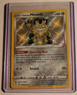 Pokemon TCG Galarian Meowth SV086/SV122 Shining Fates baby Shiny Vault Holo card - Image 6