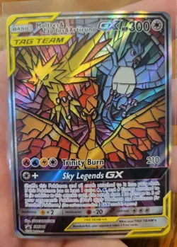 Hidden Fates Moltres Zapdos Articuno GX Tag Team Stained Glass SM210 - Image 1
