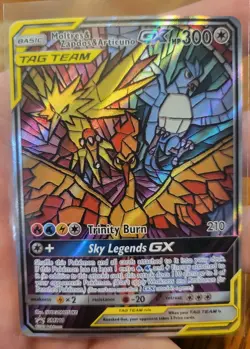 Hidden Fates Moltres Zapdos Articuno GX Tag Team Stained Glass SM210 - Image 3