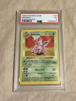 PSA 5 Nidorino Shadowless Base Set #37 Pokemon TCG 1999 - Image 1