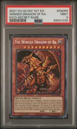 Yugioh PSA 9 MINT The Winged Dragon of Ra KICO-EN065 1st Secret Pharaoh's Rare - Image 1