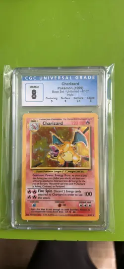 1999 POKEMON BASE SET CHARIZARD UNLIMITED HOLO 4/102 CGC 8 NM - MINT RARE CARD - Image 1
