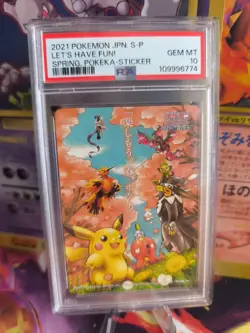 Pokemon Card Lets Have Fun Sticker 2021 Pikachu Zapdos Articuno Japanese PSA 10 - Image 1