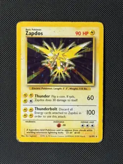 Zapdos 16/102 Holo Pokémon Card Base Set WOTC Rare Played - Image 1