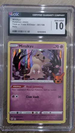 Rated 10 GEM Mimikyu PokÃ©mon Card Trick or Trade BOOster Holo 2022 81/189 - Image 1