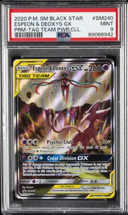 2020 POKEMON SM BLACK STAR PROMO TAG TEAM POWERS COLL ESPEON & DEOXYS GX PSA 9 - Image 1