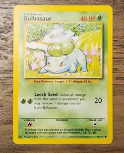 Pokemon Bulbasaur 44/102 LP Base Set Rare 4th Print UK WOTC 1999-2000 VTG - Image 1